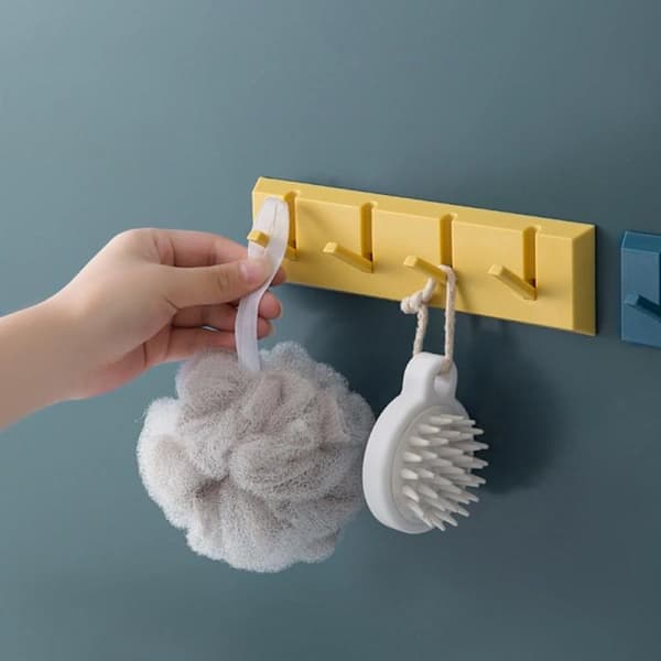 Self-Adhesive Hook Strip with 4 Hooks, Self-Adhesive Wall Hooks, Extra Strong, Coat Rack, Bathroom, No Drilling, A