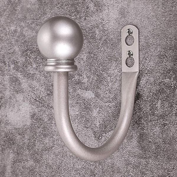 Round Curtain Holders with Decorative Knobs, Curtain Hooks for Wall Mounting (Silver)