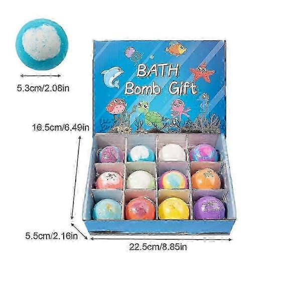 Nytt 12*50g badebombe gavesett, fargerike boblebadbomber aromaterapi spa-sett påskegave til barn gutter jenter
