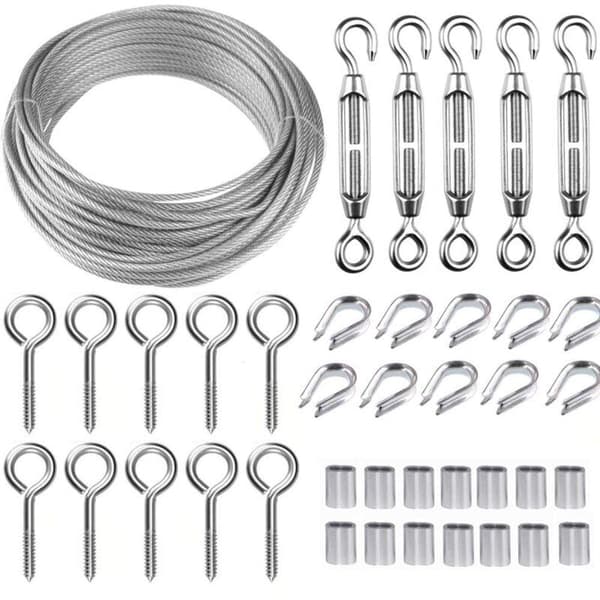 30M/2mm Rustfri Wire Kit med M5 Spændeskruer til Planter, Tørresnor, Rækværk