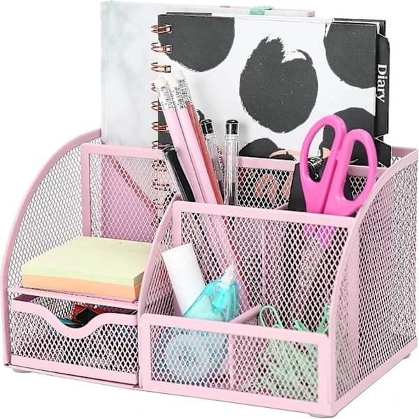 Netbordssorterer Kontor Med 7 Rum + Skuffe Penholder/Multifunktionel Sorterer Ex348 Pink