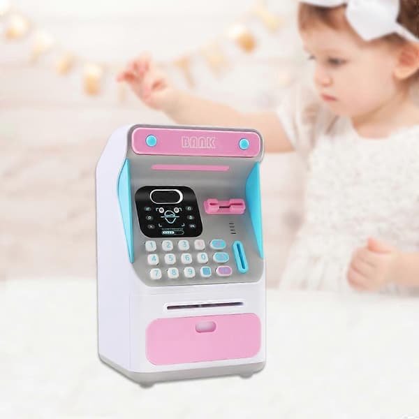 Minibank Elektronisk Spareleke Passord Spargris Leker Pink