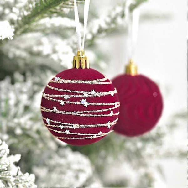 12 st julkulor i sammet, plastprydnader för julgransdekoration Wine Red