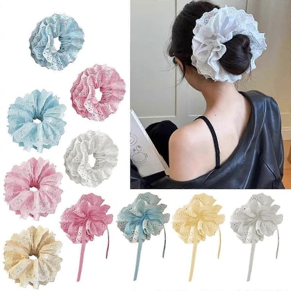 Lacy Hårelastik Scrunchies Multi Layer Franske Hårringe Til Elegante Opsætninger Velegnet Til Langt Hår Blue drawstring
