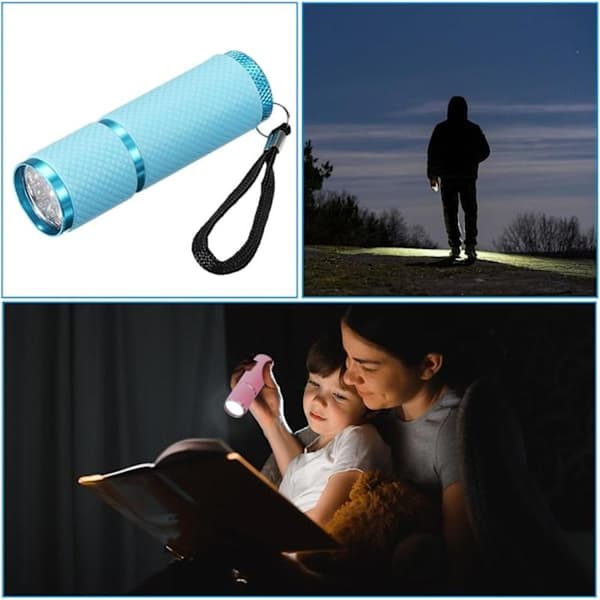 Luminous Flashlights, 2-Pack Mini Aluminum Flashlights with Rubber Coating, with Strap, Suitable for Camping and Hiking. blue