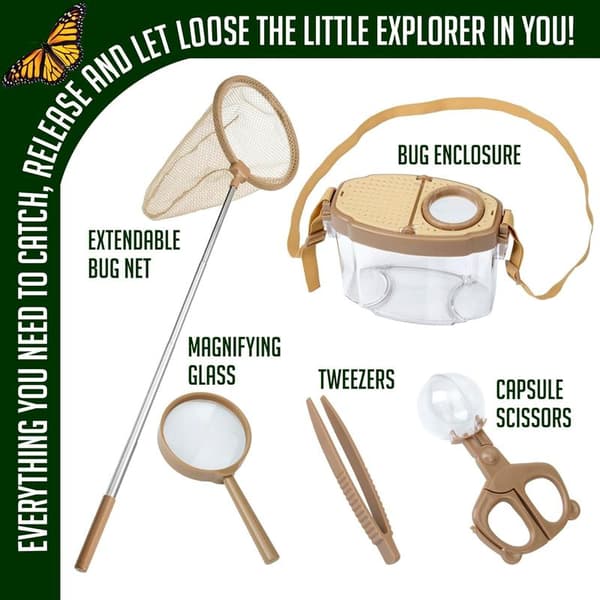 Kids Insect Catcher Kit - Complete Insect Exploration Set with Habitat, Extendable Net, Magnifying Tools, and Carrying Strap - Outdoor Adventure Gift