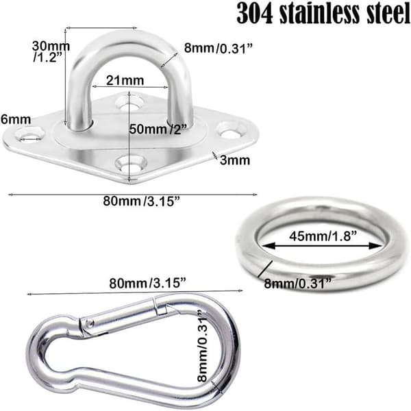 Hammock Hanging Kit, 2-Pack Hammock Hooks with Carabiner, Stainless Steel Ceiling Hooks