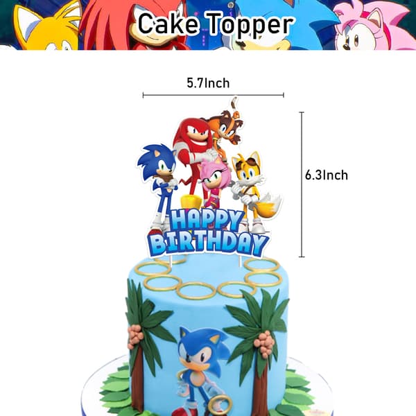 Sonic the Hedgehog-tema bursdagsfest dekorasjonssett Sonic Pull Flag Cake med ballongspiraloppheng A
