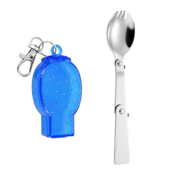 Foldbar Lommeske Gaffel Rustfrit Stål Camping Bestik Udendørs Service til Backpacking Vandring Blå TwoFold[YJD]