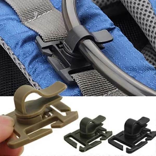 Roterbar dricksrörsklämma Molle Hydration Bladder Dricksugrörsslang Fäste Webbing Klämma för Camelbak Vattenpåse Khaki