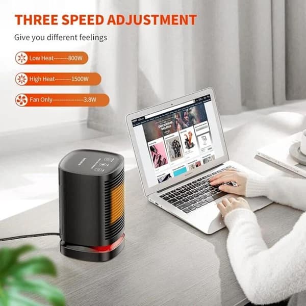Small Fan Heater with Small Thermostat PTC Electric Portable Heater with 3 Quiet Mini Ceramic Modes Element for Desk