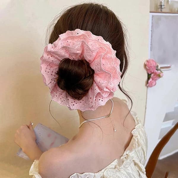 Lacy Hårelastik Scrunchies Multi Layer Franske Hårringe Til Elegante Opsætninger Velegnet Til Langt Hår White hollow