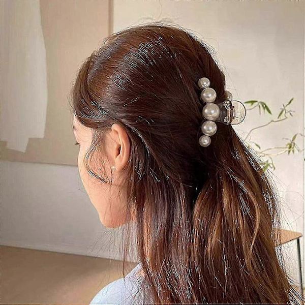 Store Perle Hårklemmer - 5 Styk Sæt: Hvide & Sorte Håraccessories til Tykt Langt Hår