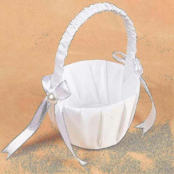 2-pack Bröllop Satin Blomsterkorg, Romantisk Rosett Party Blomsterflicka Korg