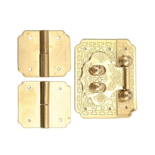 Lock Hasp Hinge Set Durable Rustproof Brass Corrosion Resistant Retro Style Wide Use Small Box Hinges