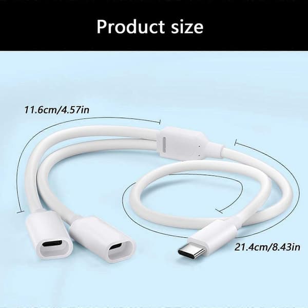Solcellsdriven säkerhetskamera strömkabel Typ C splitter stödjer OTG-funktion utomhusbruk flexibel PVC-beläggning vit Black
