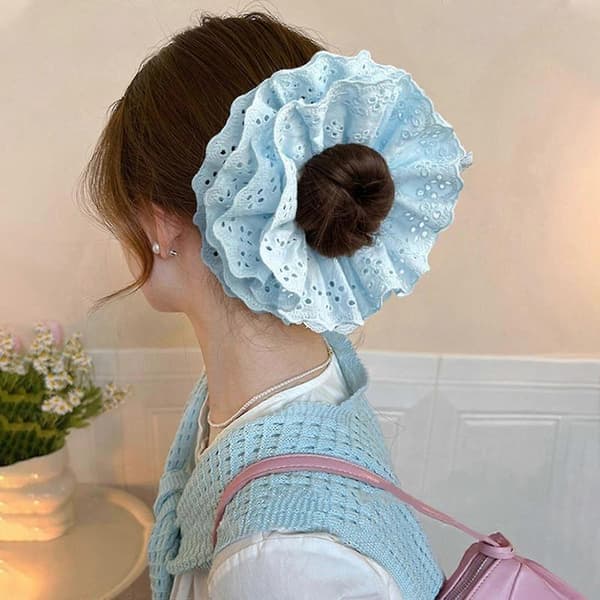 Lacy Hårelastik Scrunchies Multi Layer Franske Hårringe Til Elegante Opsætninger Velegnet Til Langt Hår Pink drawstring