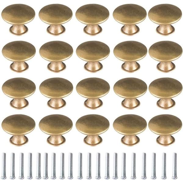 20 stk Børstet Guld Vintage Messing Dørknapper 30mm Runde Møbelgreb