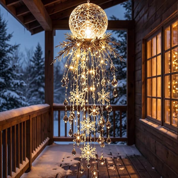 Krystal Vandfald Julelys – LED Varm Hvid Snemand – til Veranda og Have B