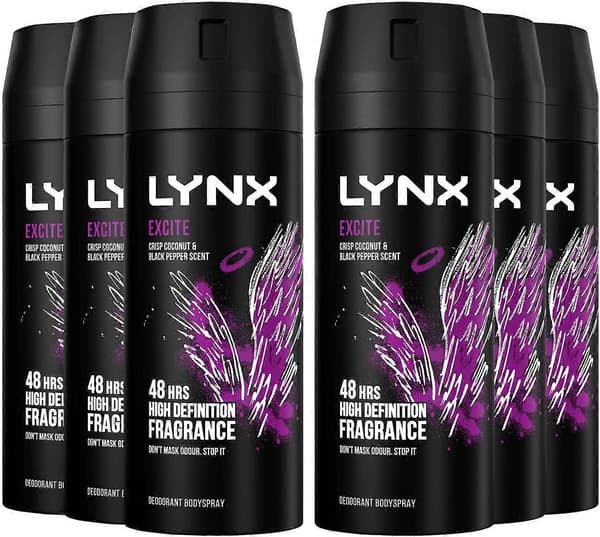 6 x 48 timer Deodorant Body Spray 150ml - Excite