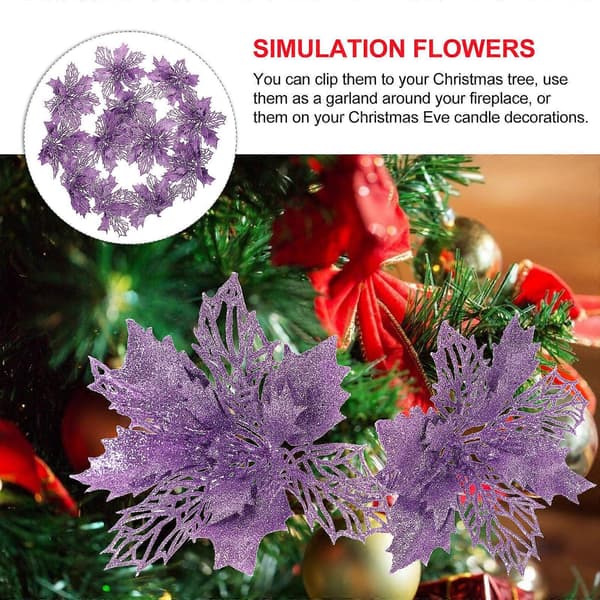 Kunstige julestjerner til juletræspynt, blomsterformet hul violet, 12 stk. pr. sæt