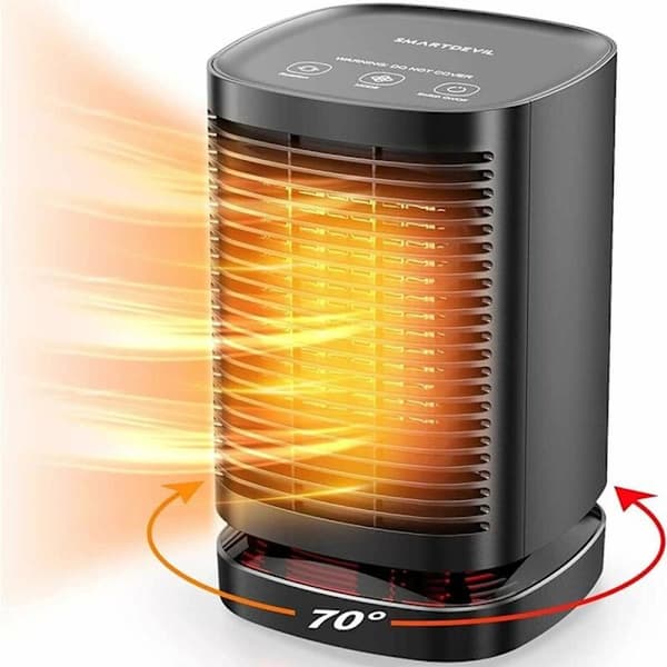 Small Fan Heater with Small Thermostat PTC Electric Portable Heater with 3 Quiet Mini Ceramic Modes Element for Desk