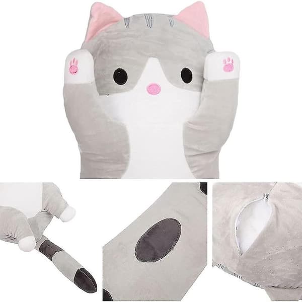 Plush Lekekatte Lang Bomulls Søt Kattedukke Plush Leke Myk Bomullsfyllt Sov Pute grå gray 90cm