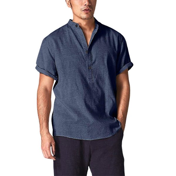 Miesten Yksinkertaiset Kesälyhyt Hihapaidat Navy Blue 2XL