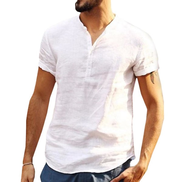 Herre Henley Skjorte Korte Ermer Sommer Topper White M