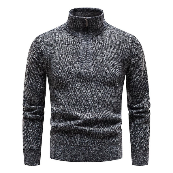 Genser med høy glidelås for menn med lange ermer, strikket genser Dark Grey M