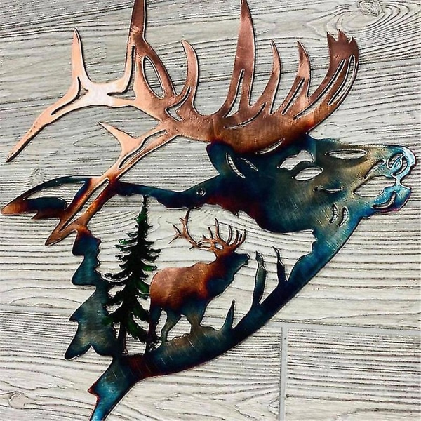 Metal Vægdekor, Elk Hjort Metal Vægkunst Skulptur Silhouette Craft -ES RIGHT 260X280mm