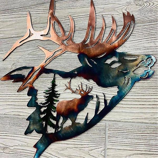 Metal vægdekoration, Elg Hjorte Metal Vægkunst Skulptur Silhuet Håndværk -ES 2PCS LEFT and RIGHT 330X350mm