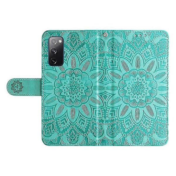 Kompatibel med Samsung Galaxy S20 FE / S20 FE 5G / S20 Lite Solsikke Præget PU Læder Etui Stativ Magnetisk Lukning Tegnebog Telefon Green