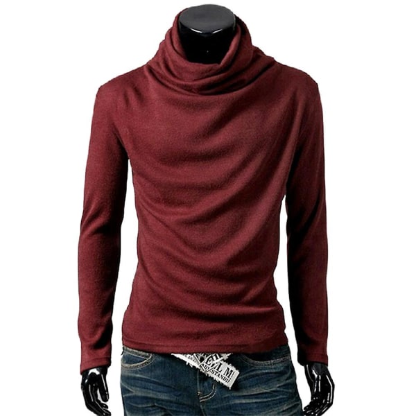 Mænds Solid Turtle Neck Langærmet Casual Vinter Efterår Trøje Toppe Wine Red L