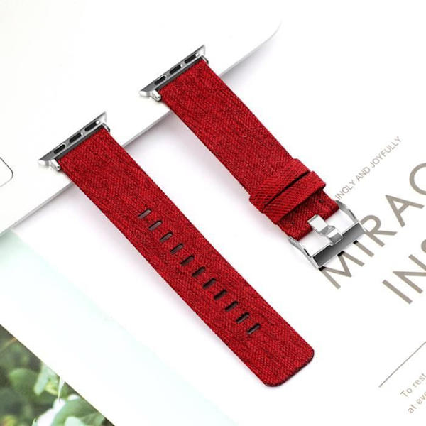 Udskiftning af urrem i rød canvas urrem, kompatibel med Apple Watch IWatch 1/2/3/4