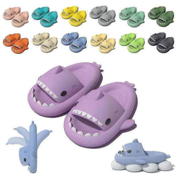 Cute Shark Par Tøfler - Sklisikker Eva Flip Flops For menn, kvinner, barn, utendørs Purple 40 41