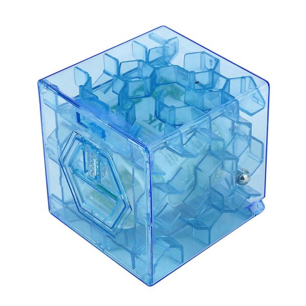 3d Cube Pussel Pengar Labyrint Bank Spara Mynt Collection Case Box Roligt hjärnspel Blue