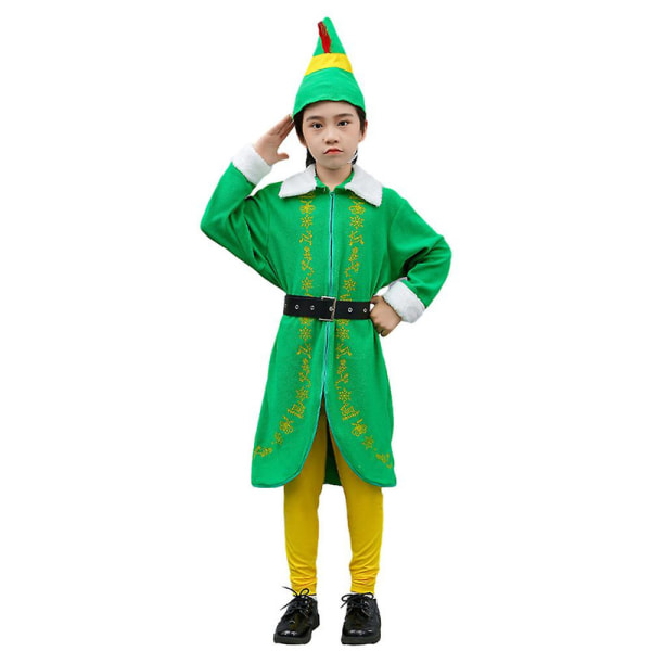3-10 år Barn Gutter Jenter Julefest Alve Cosplay Kostyme Langermet kjole Fancy Dress Up Antrekk Sett-grønn 3-4 Years