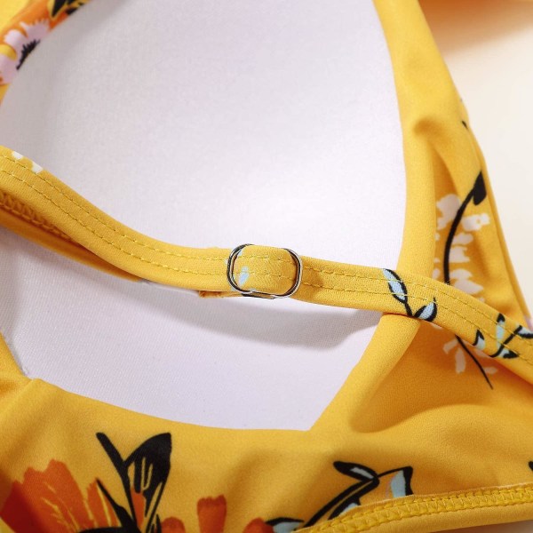 Dame Criss Cross Push Up Badedrakt Topper Magekontroll Halter Bikini Høy Livet Badetøy Todelt Yellow-5 Medium