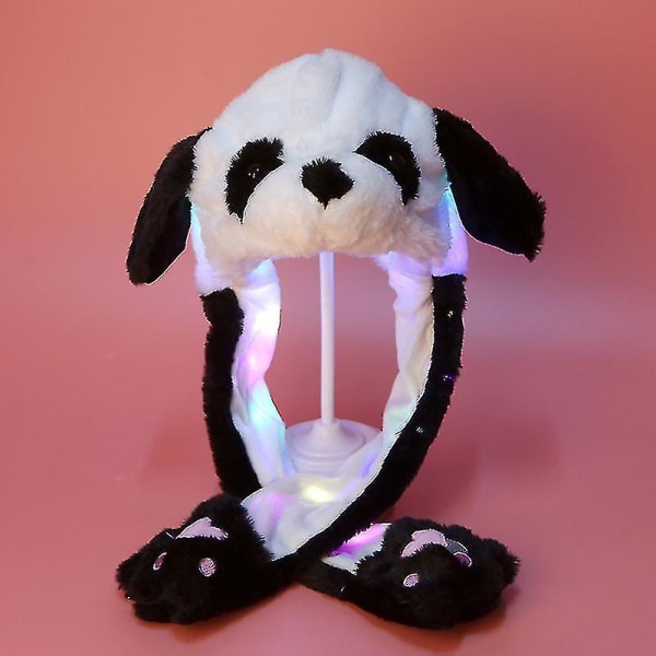 Plys kanin-ørehat kan bevæge sig Interessante søde bløde plys-kaninhat-gaver, der er kompatible med piger Ny -ES Luminous Panda Hat