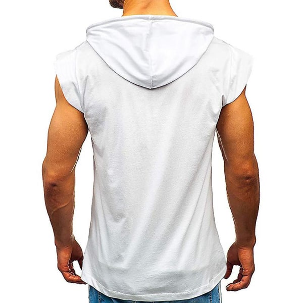 Herrarnas Kortärmad Hoodie Gym Sport T-shirt Tank Tops White 2XL