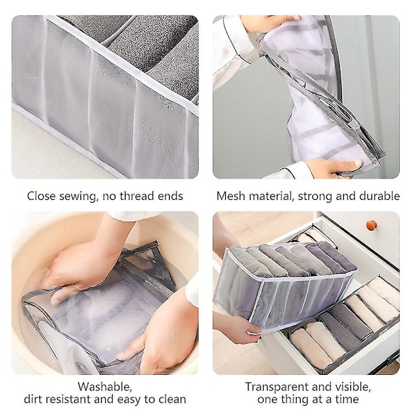 2st Organizer Förvaringslåda Vikbar Underkläder Organizer Förvaringsavdelare Organizer Jeans Garderob Organisera Gray 7 Grids
