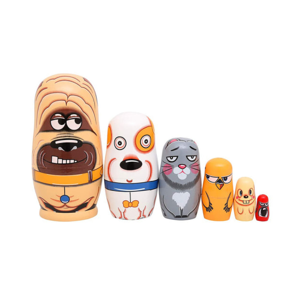 6 stk Træ Hunde Russiske Nesting Dolls