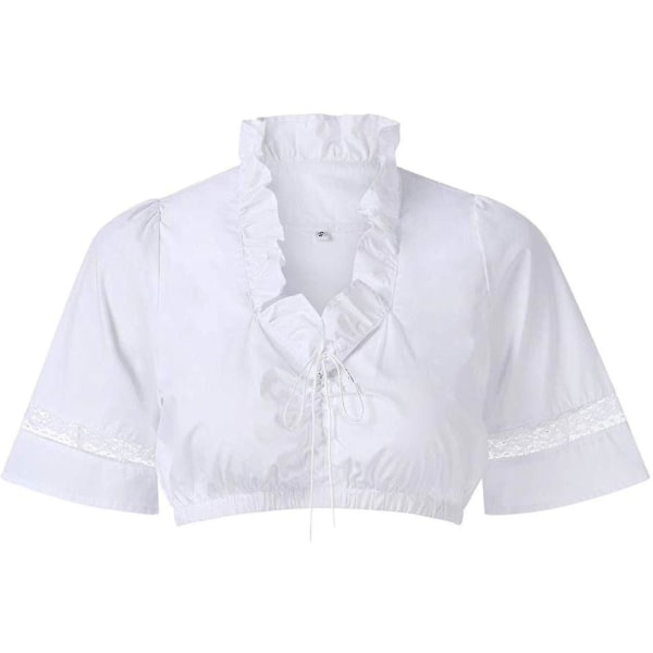 2023 Dirndl bluse med volanger hvit - tradisjonell elegant bayersk oktoberfest cropped bluse hg Matte White XXL