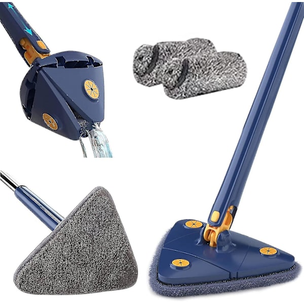 360° Kiertävä Säädettävä Siivousmop, Pitkäkahvainen Kolmion Muotoinen Mop, Uudelleenkäytettävä Spin Mop, Ruostumattomasta Teräksestä Valmistettu Kahva Blue