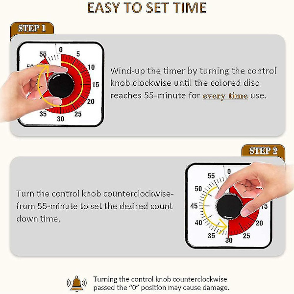 Visuel Nedtællingstimer, Overdimensioneret Klasseværelses Visuel Timer Kompatibel Med Børn Og Voksne, Holdbar Mekanisk Køkken Timer Ur, Sort