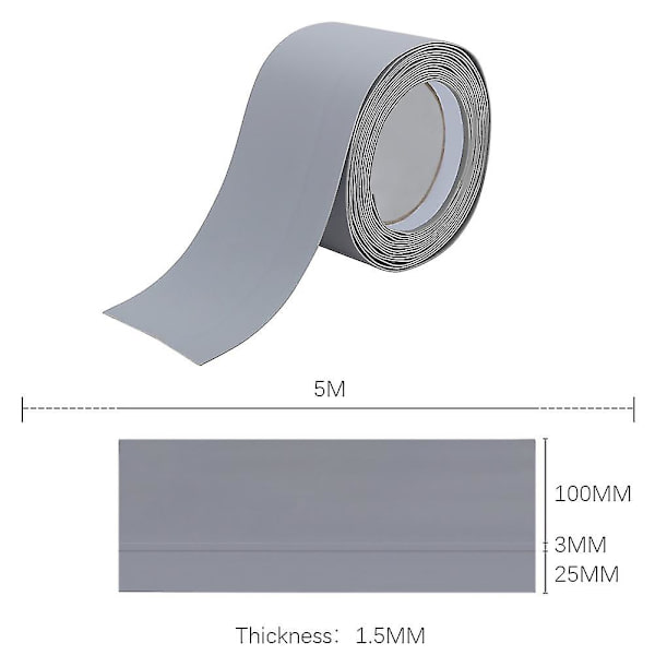 5m Itseliimautuva Sokelikoristeen Seinärajatarra Light Grey 100 x 25 x 1.5 mm