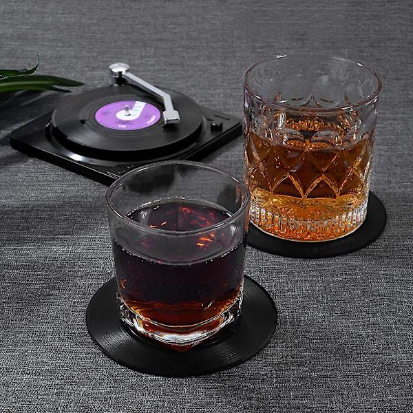 Musikunderlägg med vinylspelarhållare, set med 6 dryckesunderlägg för musikälskare