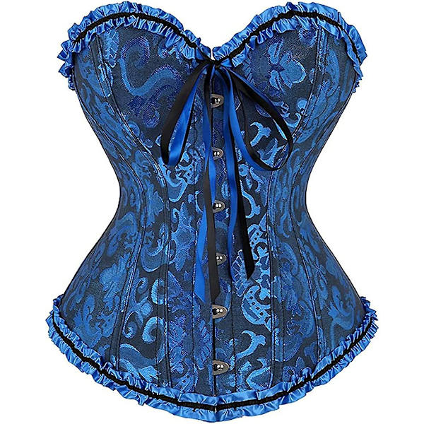 Szivyshi Dame Overbust Sweetheart Lace Up Plastic Bones Corset Bustier Top -ge Black Blue 6*L Plus
