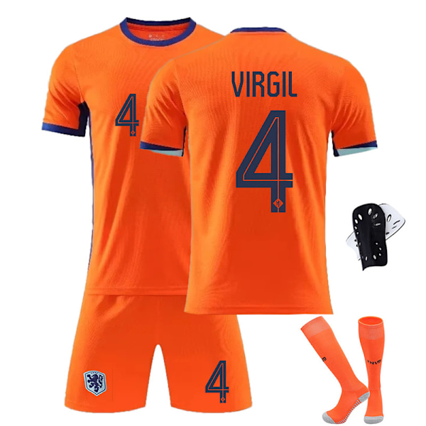 2425 Alankomaat koti jalkapallopaita VIRGIL Jersey setti sukat+Suojavarusteet 18(100-110cm)